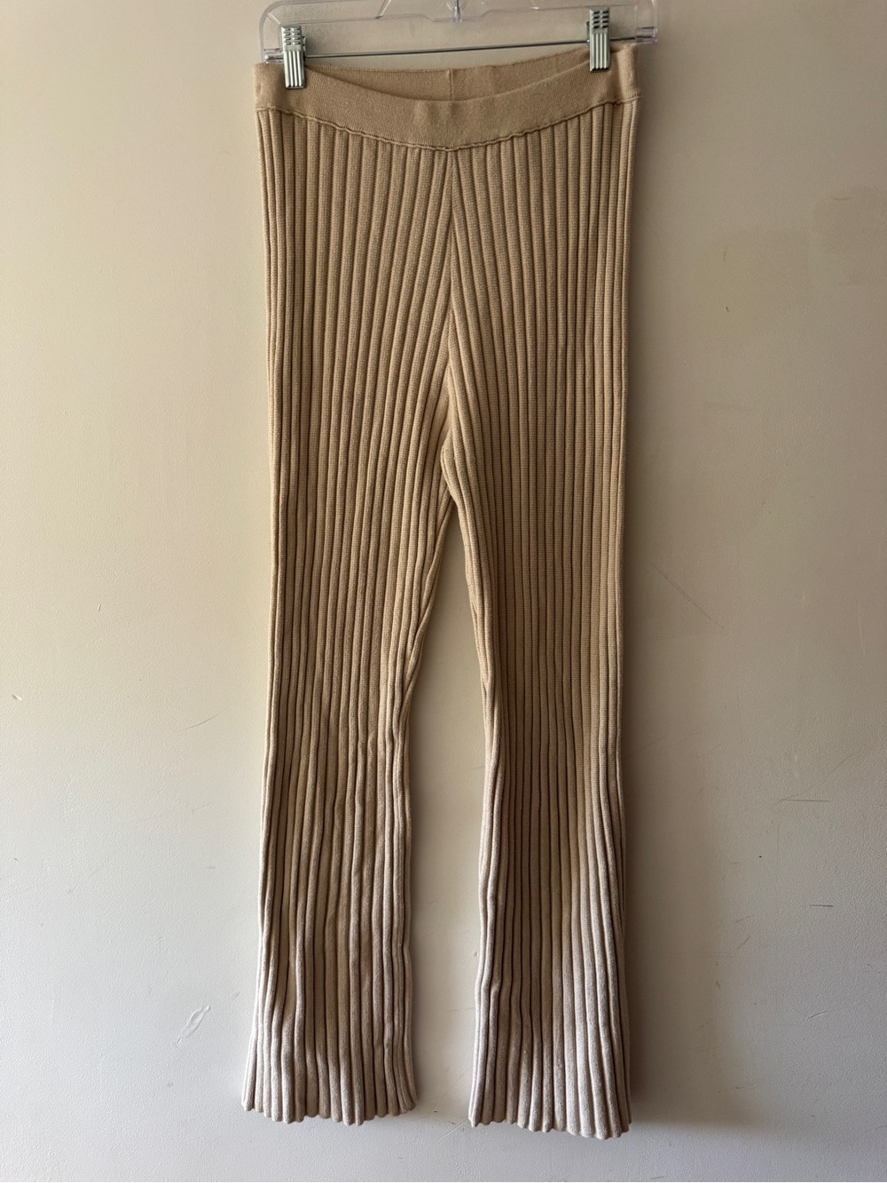 Aerie Beige Ribbed Knit Flare Pants